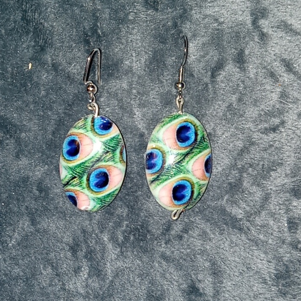 Handmade beaded Peacock bead earrings